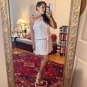 Amanda Uprichard one shoulder 💯 silk mini dress, pale pink, size S. Worn once.